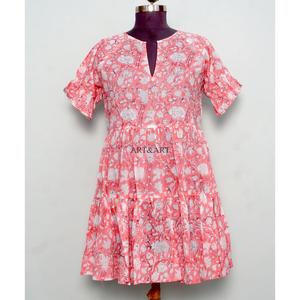 Vestidos Cortos Casuales de Algodón con Cordones para Mujer, Diseño Estampado a Mano, Corte en A, Bonitos Bolsillos, Estilo Sencillo para Uso Diario - Product Image 1