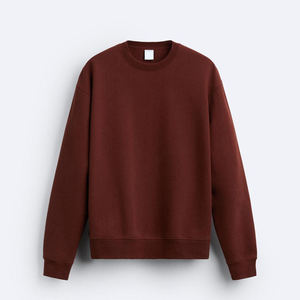 Sweat-shirt à col rond et fermeture éclair quart de tour pour homme, couleur bordeaux, coupe classique, couleur unie, tricoté, 100% coton, streetwear, couleurs personnalisées - Product Image 3