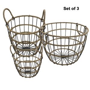Eco-Friendly Metal <b>Wire</b> <b>Basket</b> with Rope Design <b>for</b> Kitchen <b>Storage</b> Vintage Style Oval Shape Multi-Purpose Home Use - Product Image 4