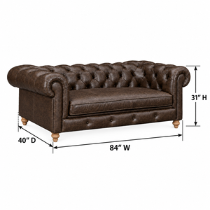 Sofá Chesterfield de Cuero Genuino con Respaldo Acolchado y Brazos Enrollados, Tres Plazas, 84 Pulgadas, para Hogar u Oficina - Product Image 2
