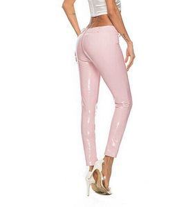 Professional Women Leather Canvas Winter Cargo <b>Pants</b> High Quality Waterproof Breathable Vintage Stress Pink PU High Waist Skinny - Product Image 6