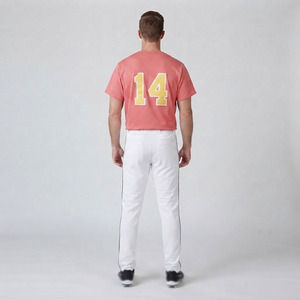 Maillot de baseball corail pour homme, imprimé numéro et nom, manches courtes, boutonnage frontal, coupe droite, uniforme de joueur adulte - Product Image 2