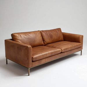 Sofá Tapizado en Cuero Genuino de Estilo Moderno de Mediados de Siglo, Sofá Retro Elegante para Sala de Estar, Dormitorio, Oficina, Apartamento - Product Image 2