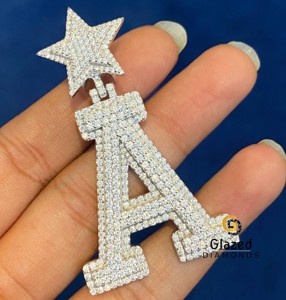 Nouveau pendentif hip-hop pour homme, lettre A personnalisée, entièrement sertie de moissanite VVS taille brillant rond, en or blanc 14K, style glamour - Product Image 4