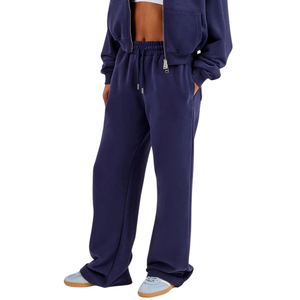 Conjunto de chándal con capucha y cremallera completa para mujer, pantalones anchos rectos con cordón en la cintura y dobladillo fruncido, conjunto de dos piezas para descanso, viajes y uso urbano - Product Image 4