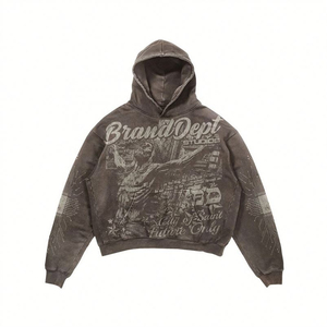 Ensemble sweat-shirt et pantalon de survêtement évasé vintage style streetwear avec design patchwork, logo brodé personnalisé, tissu doux et respirant - Product Image 2