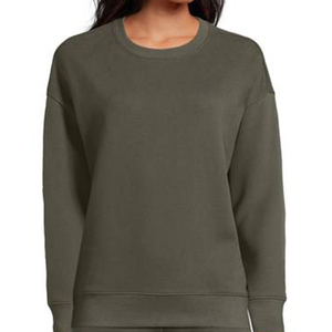 Sudadera de Mujer Verde Oliva con Cuello Redondo, Manga Larga, Corte Regular, Tejido de Felpa, para Otoño, Color Sólido, Diseño Transpirable - Product Image 4