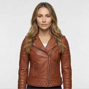 Chaqueta de cuero genuino para motociclista con estilo para mujer, chaqueta de cuero personalizada para mujer - Product Image 1