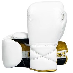 ถุงมือชกมวยหนังสีขาวดำทองแบบผูกเชือกสำหรับผู้ใหญ่ฝึกซ้อม - Product Image 4