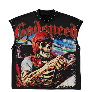 T-shirt homme en coton doux de haute qualité, sans manches, imprimé personnalisé noir, style streetwear, 100% coton, coupe ample. - Product Image 4