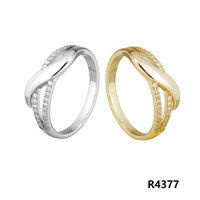 Bague en argent sterling 925 avec ruban croisé, zircon, courbe en S large polie et deux rangées de pierres