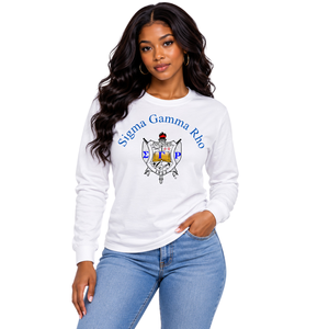 เสื้อยืดแขนยาว Sigma Gamma Rho White 1922 Shield Crest ผ้าฝ้ายนุ่มลายกราฟิกคลาสสิกของชมรมกรีก สำหรับใส่ลำลองทุกวัน - Product Image 1