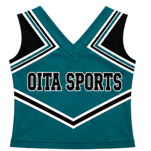 Haut d'uniforme de cheerleading bleu sarcelle sans manches, col en V, pour femmes et filles, idéal pour les équipes de danse et les compétitions - Product Image 1