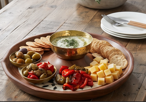 Bandeja de Madera Artesanal Hecha a Mano con Tazón de Latón, Diseño Bohemio para Servir Alimentos, Regalo Elegante, Adorno de Mesa - Product Image 5