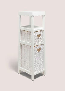 Commodes en bois blanc festonné avec paniers en jonc de mer, artisanales vintage pour espaces de vie - Product Image 3