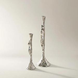 Modern <b>Hammered</b> Metal Taper Candle <b>Holder</b> Abstract Organic Shape Textured Candlestick Luxury Wedding Table Centerpiece Decor - Product Image 2