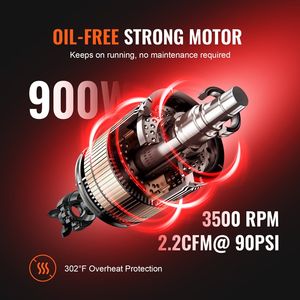 Compressore d'aria 1.2HP 2.2 CFM@90PSI senza olio con serbatoio da 2.1 galloni per pneumatici, automatico, con pressione massima. Pressione 116PSI - Product Image 2