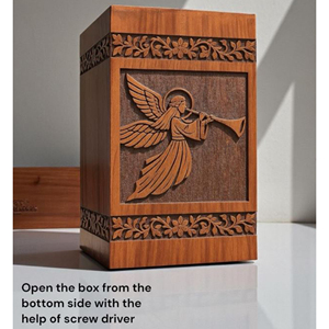 Handmade Wooden Angel Cremation Urn | Carved Memorial Adult Ashes Personalized Funeral | Religious Keepsake Urn by AYAANS - Product Image 6
