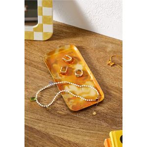 Plateau de service de luxe en résine acrylique ambre, motif marbre décoratif, présentoir à bijoux, organiseur de bureau esthétique, plateau de vanité - Product Image 1