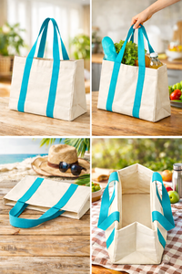 Grand sac de plage en toile pour femme, sac de voyage et de pique-nique avec votre logo et votre taille personnalisés dans un sac écologique promotionnel - Product Image 4