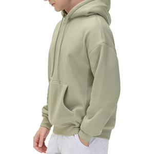 Sweat-shirt à capuche vert olive pour homme, coupe classique, en polaire, avec poche avant, couleur unie, design tricoté décontracté, respirant, automne - Product Image 5