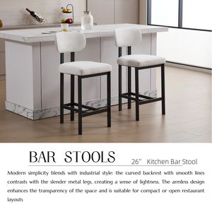 Set di 2 Sgabelli da Bar Moderni Imbottiti in Tessuto, Altezza 26 Pollici, Sedie per Isola Cucina con Gambe in Metallo Nero - Product Image 2