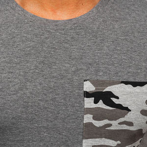 Men's Gray Short Sleeve T-Shirt Camouflage Pocket <b>V</b>-Neck Slim <b>Fit</b> Regular Length 100% Cotton Nonwoven Breathable Heat-Transfer - Product Image 6