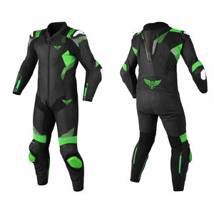 Combinaison de moto en cuir personnalisée de style Moto GP, noire et verte, une pièce, pour la course sur circuit, protection pour motards - Product Image 2