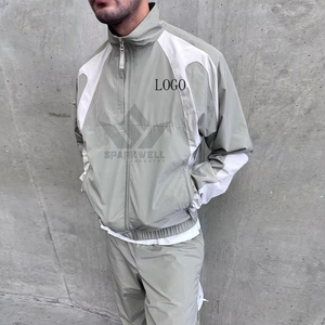 Ensemble de survêtement sport pour homme : veste zippée intégrale et pantalon de jogging, col montant, blocs de couleur, respirant, en polyester, pour l'automne - Product Image 2