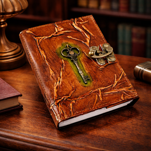 Carnet A5 en cuir vintage avec cadenas, carnet de croquis et journal intime avec papier vintage à bords festonnés pour la calligraphie et les cadeaux - Product Image 1