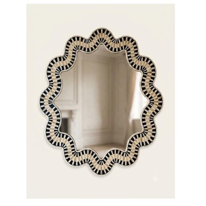 Miroir mural rond en bois avec incrustation d'os en forme de soleil, cadre géométrique, pour chambre, couloir, salon, accent décoratif - Product Image 6
