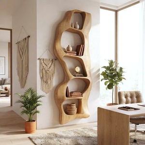 Étagère à livres en bois sculpturale moderne avec des courbes organiques et des étagères fluides pour une bibliothèque artistique à la maison ou un élément décoratif élégant pour le salon - Product Image 3