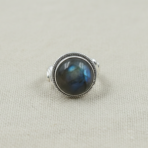 Natural Labradorite Gemstone <b>Ring</b> 925 Sterling <b>Silver</b> Handmade <b>Statement</b> <b>Ring</b> Round Cabochon Boho Vintage Jewelry Gift for Men - Product Image 3