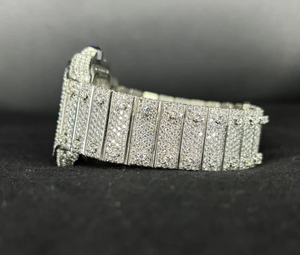 Montre-bracelet automatique de luxe pour homme, cadran squelette carré, entièrement pavé de moissanite VVS, style antique - Product Image 3