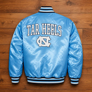 Silk Satin Baseball Varsity Jacket for Men with Custom <b>Applique</b> Embroidery Patches Letter Pattern Windproof Quilted Lined - Product Image 6