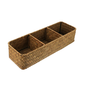 Handwoven Eco-Friendly Seagrass <b>Storage</b> <b>Basket</b> Wicker Organizer <b>Rectangle</b> Multi Compartment Holder Bathroom Kitchen Living Room - Product Image 1