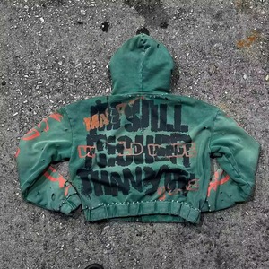 Sweat à capuche zippé surdimensionné en coton éponge française personnalisée 420 Gsm fermeture éclair courte perle fermeture éclair Boxy grande taille sweats à capuche pour femmes - Product Image 1