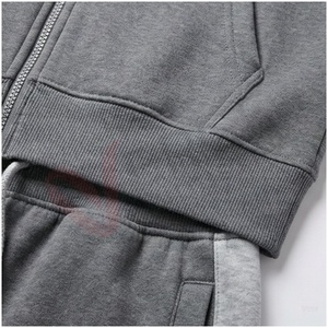 Ensemble de survêtement gris pour homme, manches longues, col montant, fermeture éclair sur le devant, logo, couleur unie, respirant, coupe classique, vêtements d'automne - Product Image 5