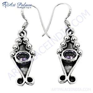 Boucles d'oreilles en argent 925 avec améthyste, design géométrique vintage, bijoux pour femme, usage quotidien, sertissage clos - Product Image 3