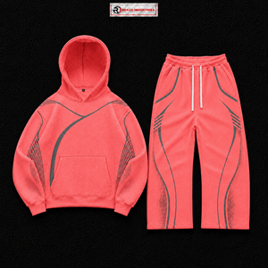 Conjunto Deportivo Personalizado Color Rosa Coral para Hombre, Sudadera con Capucha Extra Grande, Pantalones Jogger, Diseño Gráfico Gris, Ropa Deportiva Urbana, Venta al Por Mayor OEM - Product Image 5