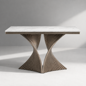 Console élégante en marbre blanc de style mid-century avec cadre en métal doré torsadé, meuble de luxe pour entrée et salon - Product Image 1