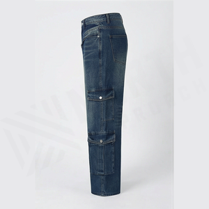 Pantalones Vaqueros Cargo para Hombre, Cintura Media, Corte Regular, Estilo Utilitario, Lavado a la Piedra, Algodón, Color Sólido, Otoño - Product Image 2