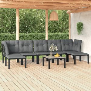 Set da salotto in 8 pezzi in Poly Rattan nero e grigio elegante collezione di mobili da giardino - Product Image 1