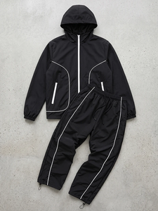Ensemble de survêtement 2 pièces léger et tendance pour homme, veste coupe-vent à capuche entièrement zippée, hauts de sport à séchage rapide en polyester/coton - Product Image 6