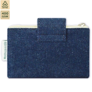 Pochette cosmétique en denim 400 GSM, trousse de maquillage de voyage 12,5x8,5 cm, logo personnalisé, vente en gros, OEM, marque privée, réutilisable, modèle SS341 - Product Image 2