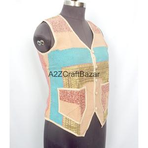 100% Cotton Breathable Printed <b>Kantha</b> Waistcoat for Women Handmade Unique Spring Summer Autumn Winter Sleeveless Vest Patchwork - Product Image 3