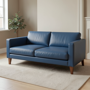 Canapé en cuir véritable de vache, style moderne du milieu du siècle, revêtement bleu, pour salon, mobilier de café, restaurant, sièges - Product Image 3