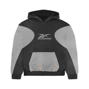 Ensemble de survêtement personnalisé léger grande taille avec panneaux, pantalon évasé délavé à l'acide, sweat à capuche streetwear avec panneaux latéraux, en coton - Product Image 6