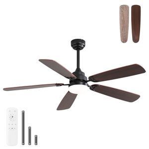 Ventilatore da Soffitto LED Classico da 52 Pollici con Luce Dimmerabile, 6 Velocità, 5 Pale, Telecomando, Motore DC per Uso Interno - Product Image 1