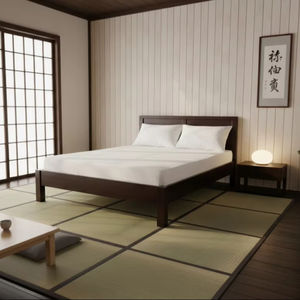 Modern Cascara Solid Wood New Zealand <b>Pine</b> Platform <b>Bed</b> Fullsize Coffee Color Handcrafted Customizable Wooden Bedroom Home Hotel - Product Image 1